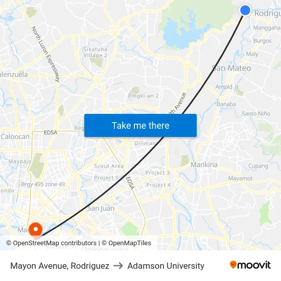 Mayon Avenue, Rodriguez to Adamson University map