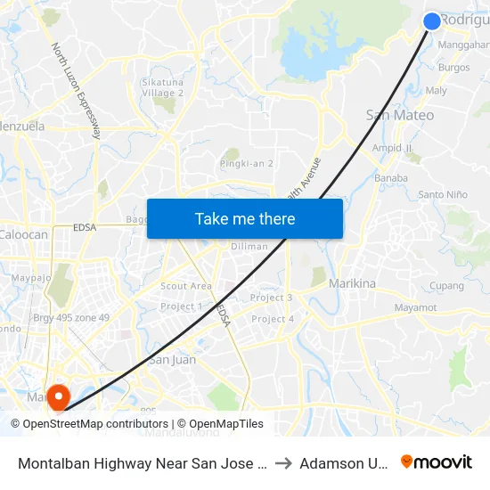 Montalban Highway Near San Jose Bridge, Rodriguez to Adamson University map