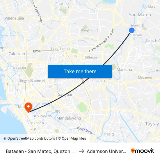 Batasan - San Mateo, Quezon City to Adamson University map