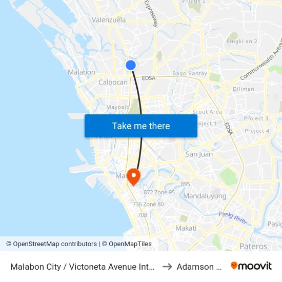 Malabon City / Victoneta Avenue Intersection, Malabon City to Adamson University map