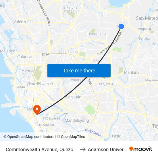 Commonwealth Avenue, Quezon City to Adamson University map
