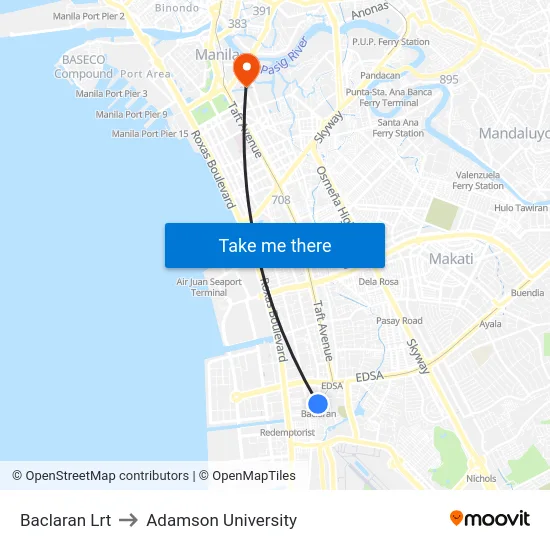 Baclaran Lrt to Adamson University map