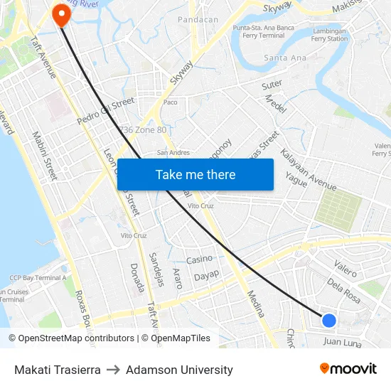 Makati Trasierra to Adamson University map