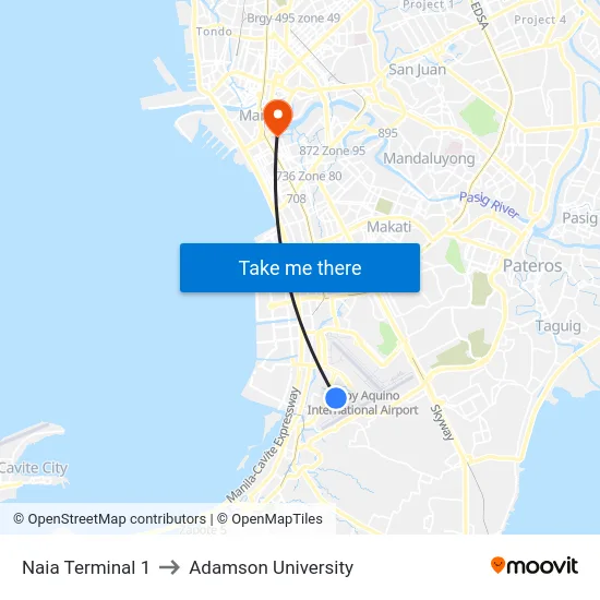Naia Terminal 1 to Adamson University map