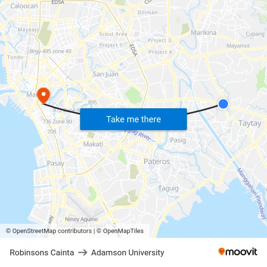 Robinsons Cainta to Adamson University map