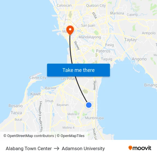 Alabang Town Center to Adamson University map