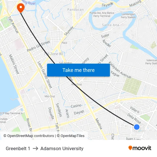 Greenbelt 1 to Adamson University map