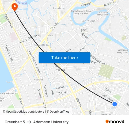Greenbelt 5 to Adamson University map