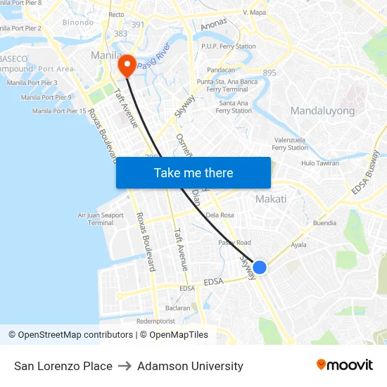 San Lorenzo Place to Adamson University map