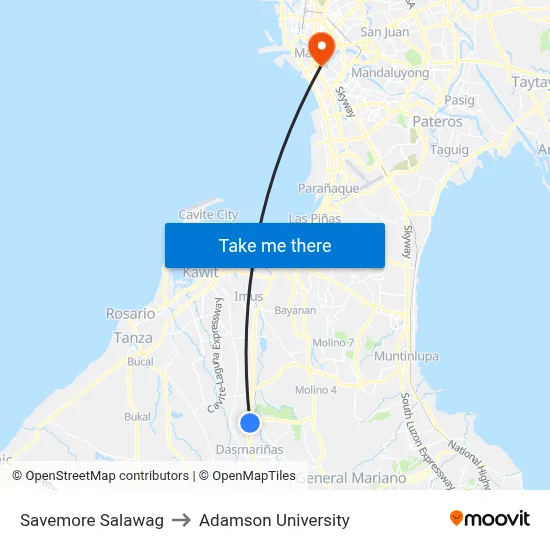 Savemore Salawag to Adamson University map