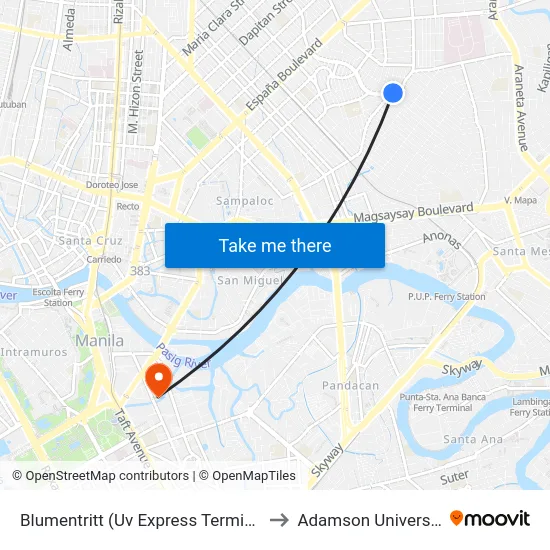 Blumentritt (Uv Express Terminal) to Adamson University map