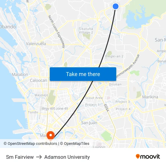 Sm Fairview to Adamson University map