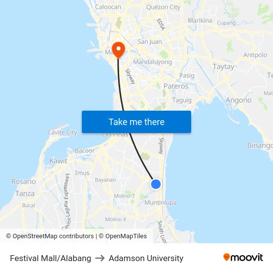Festival Mall/Alabang to Adamson University map