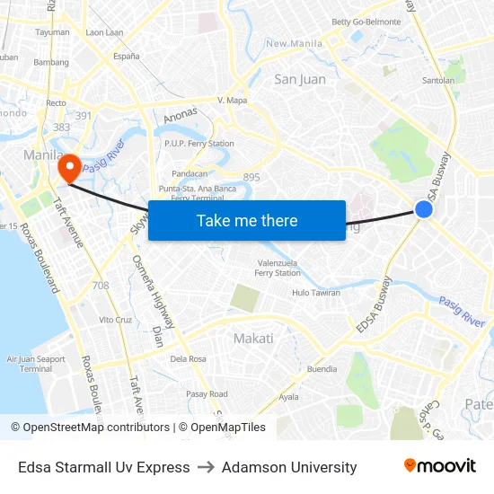 Edsa Starmall Uv Express to Adamson University map