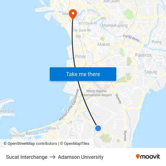 Sucat Interchange to Adamson University map