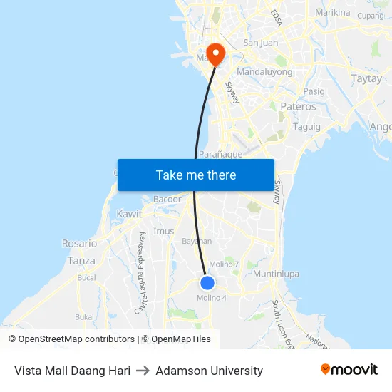 Vista Mall Daang Hari to Adamson University map