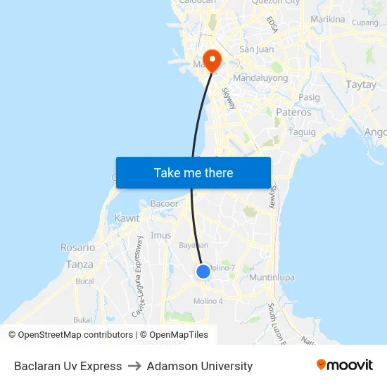 Baclaran Uv Express to Adamson University map