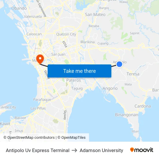 Antipolo Uv Express Terminal to Adamson University map