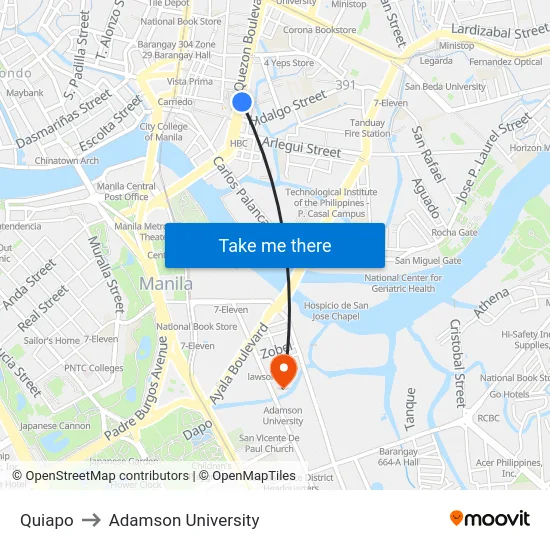 Quiapo to Adamson University map