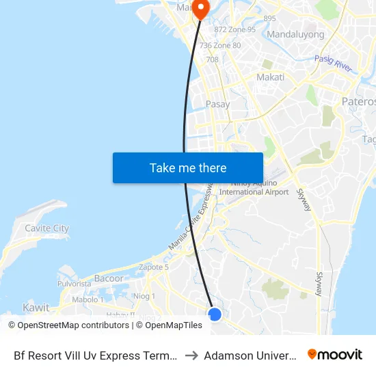 Bf Resort Vill Uv Express Terminal to Adamson University map