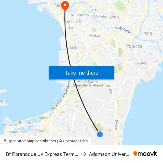 Bf Paranaque Uv Express Terminal to Adamson University map