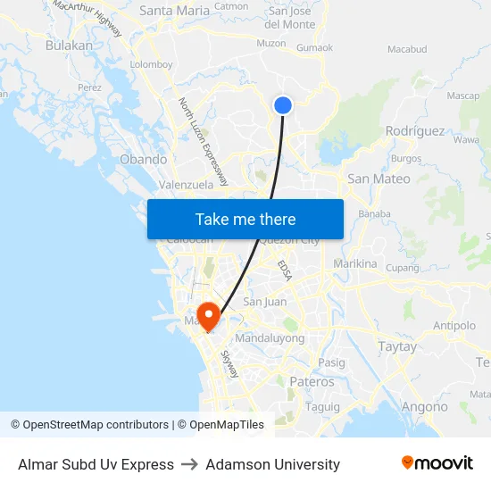 Almar Subd Uv Express to Adamson University map