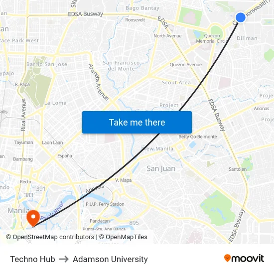 Techno Hub to Adamson University map