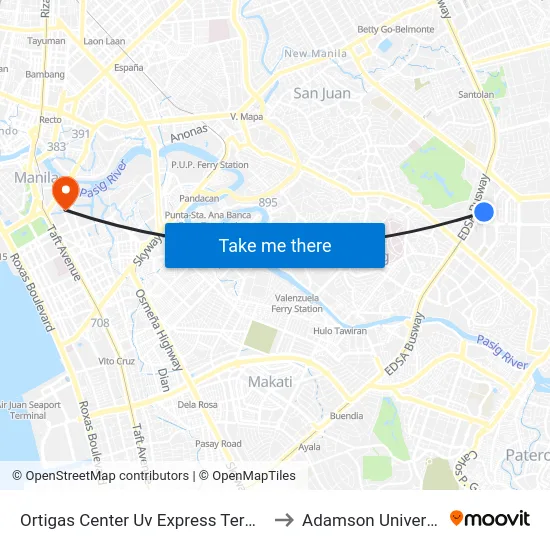 Ortigas Center Uv Express Terminal to Adamson University map