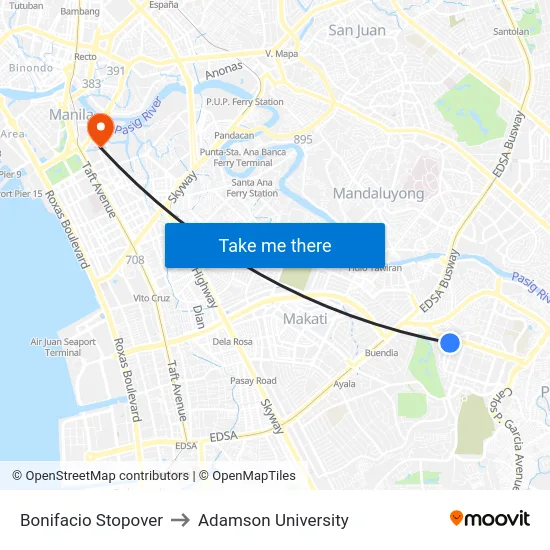 Bonifacio Stopover to Adamson University map