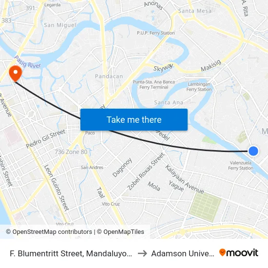 F. Blumentritt Street, Mandaluyong City to Adamson University map