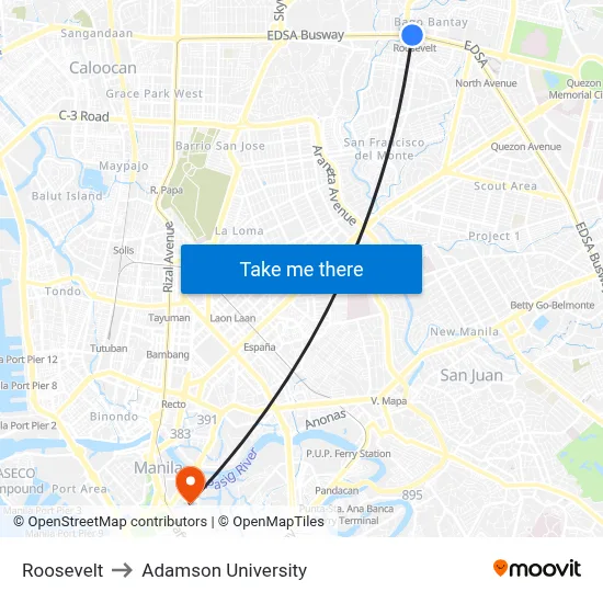 Roosevelt to Adamson University map