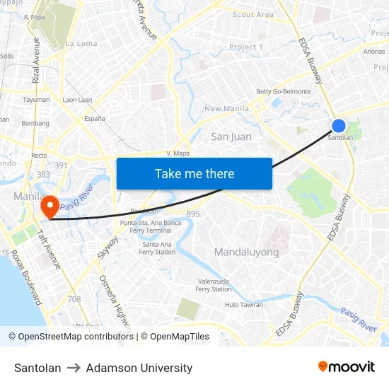 Santolan to Adamson University map