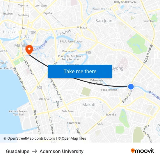 Guadalupe to Adamson University map