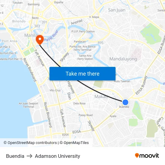 Buendia to Adamson University map