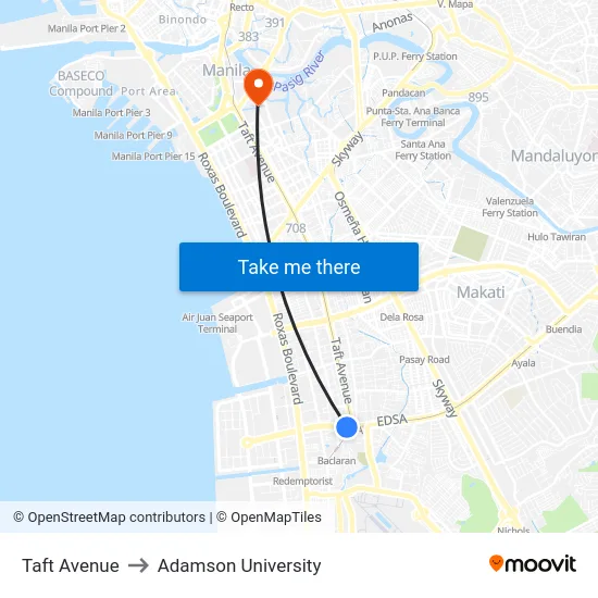 Taft Avenue to Adamson University map