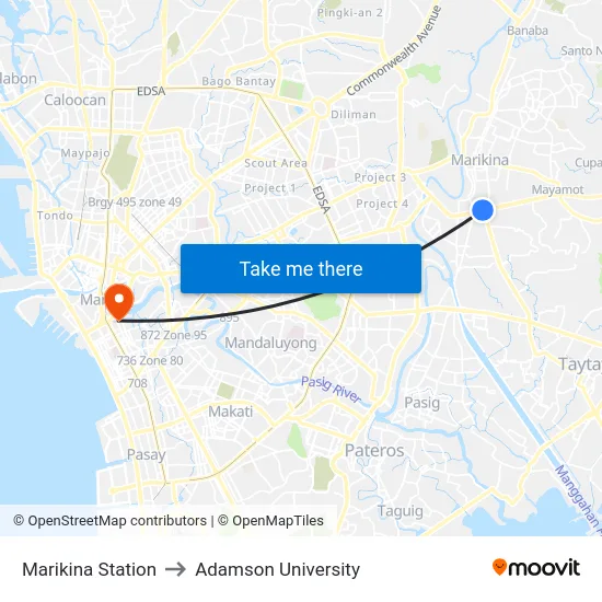 Marikina Station to Adamson University map
