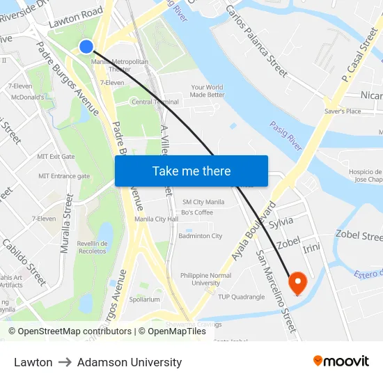 Lawton to Adamson University map
