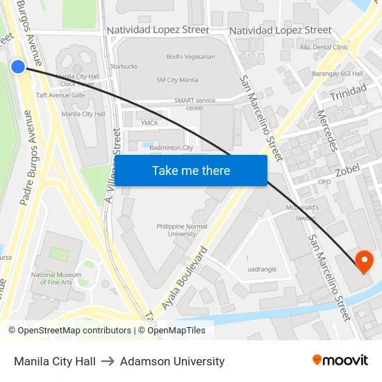 Manila City Hall to Adamson University map