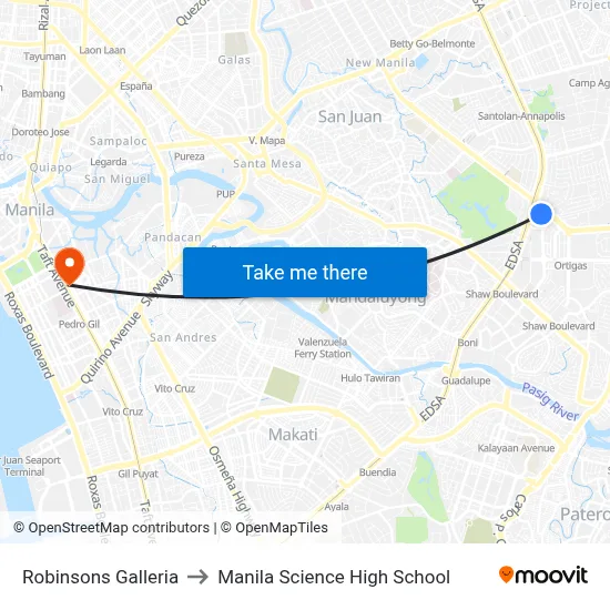 Robinsons Galleria to Manila Science High School map