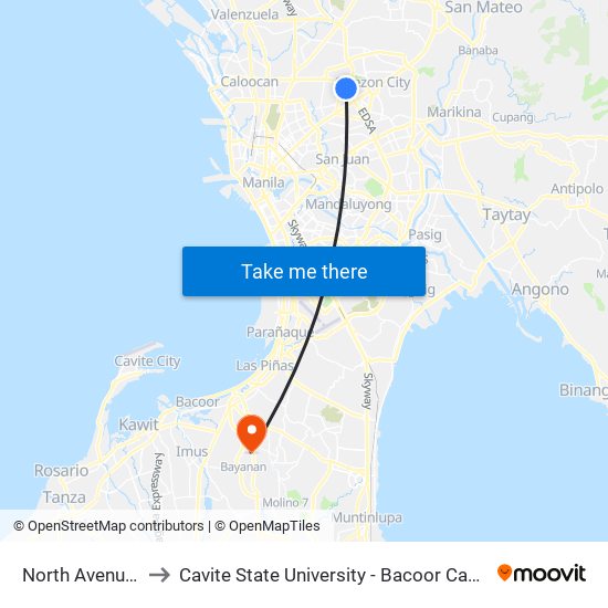 North Avenue Mrt to Cavite State University - Bacoor Campus (U.C.) map