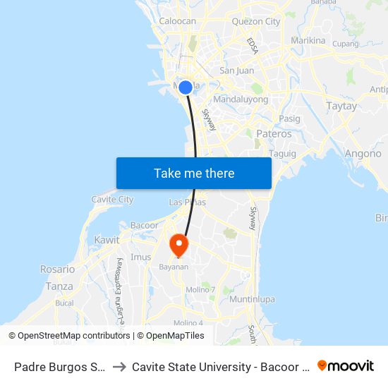 Padre Burgos St, Manila to Cavite State University - Bacoor Campus (U.C.) map