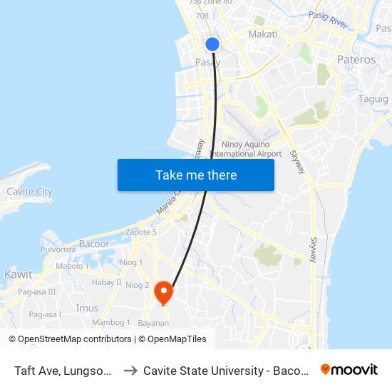 Taft Ave, Lungsod Ng Pasay to Cavite State University - Bacoor Campus (U.C.) map