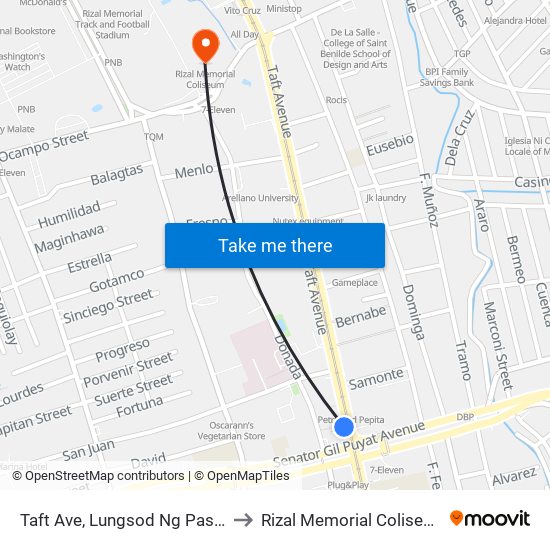 Taft Ave, Lungsod Ng Pasay to Rizal Memorial Coliseum map