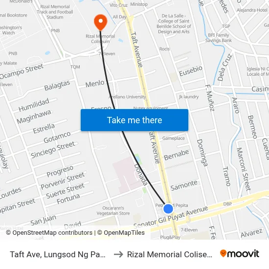 Taft Ave, Lungsod Ng Pasay to Rizal Memorial Coliseum map
