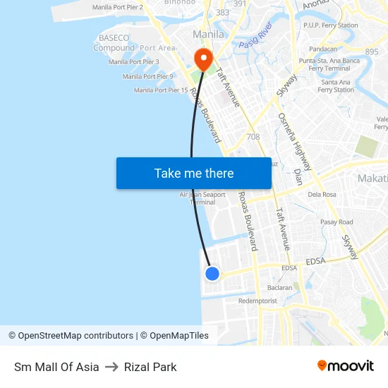 Sm Mall Of Asia to Rizal Park map
