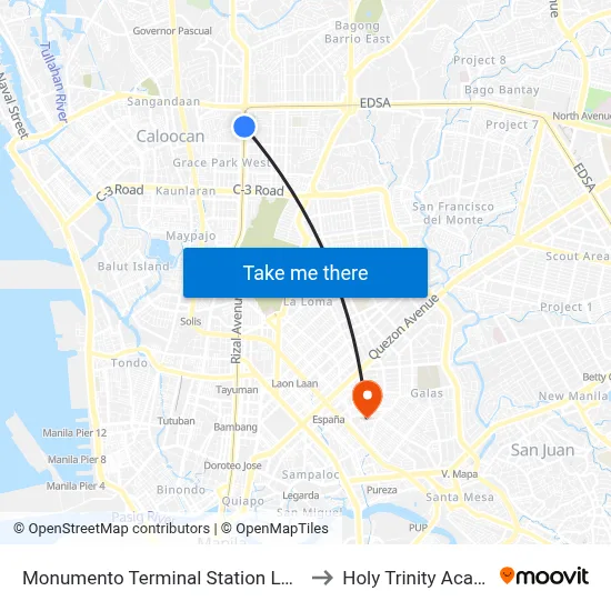 Monumento Terminal Station LRT Line 1 to Holy Trinity Academy map