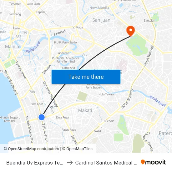 Buendia Uv Express Terminal to Cardinal Santos Medical Center map
