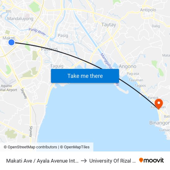 Makati Ave / Ayala Avenue Intersection, Makati City, Manila to University Of Rizal System Binangonan map