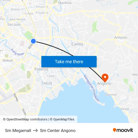 Sm Megamall to Sm Center Angono map