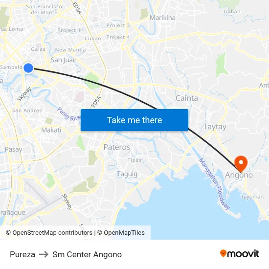 Pureza to Sm Center Angono map